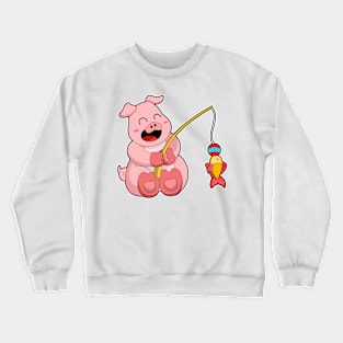 Pig at Fishing with Fish Crewneck Sweatshirt